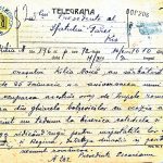 Telegramă expediată Președintelui Sfatului Țării, în care se relata despre sărbătorirea unui an de la eliberarea orașului Chilia Nouă de către armata română „și salvarea din ghearele bolșevicilor” (ANRM)