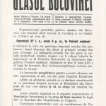 Ziarul „Glasul Bucovinei”, vineri, 25 octombrie 1918, anunță convocarea Adunării  Naționale a Românilor la 27 octombrie 1918 la Cernăuți