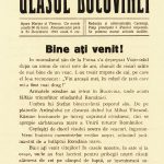 Ziarul „Glasul Bucovinei”, 8 noiembrie 1918 publică pe prima pagină articolul „Bine ați venit!” adresat Armatei Române care a intrat în Bucovina