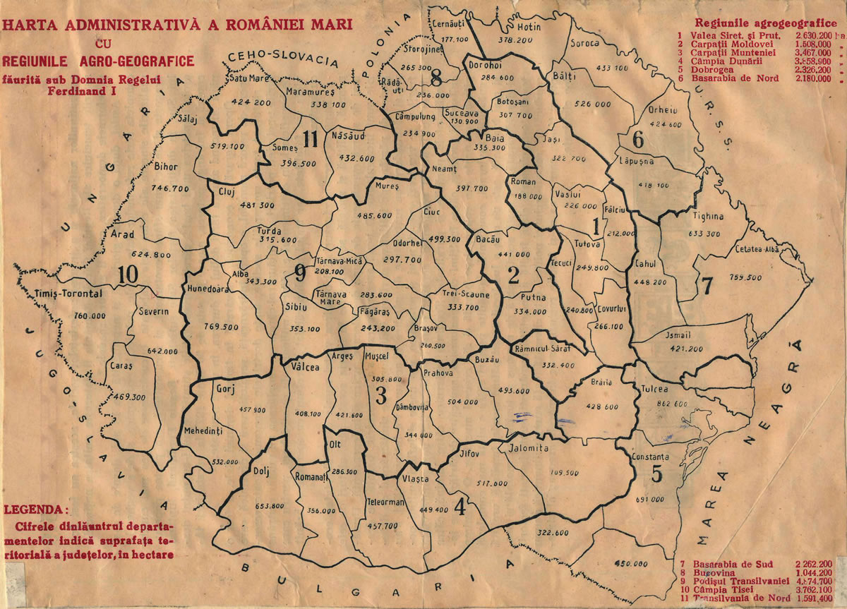 The administrative map of Great Romania. 1920 (MNIR)